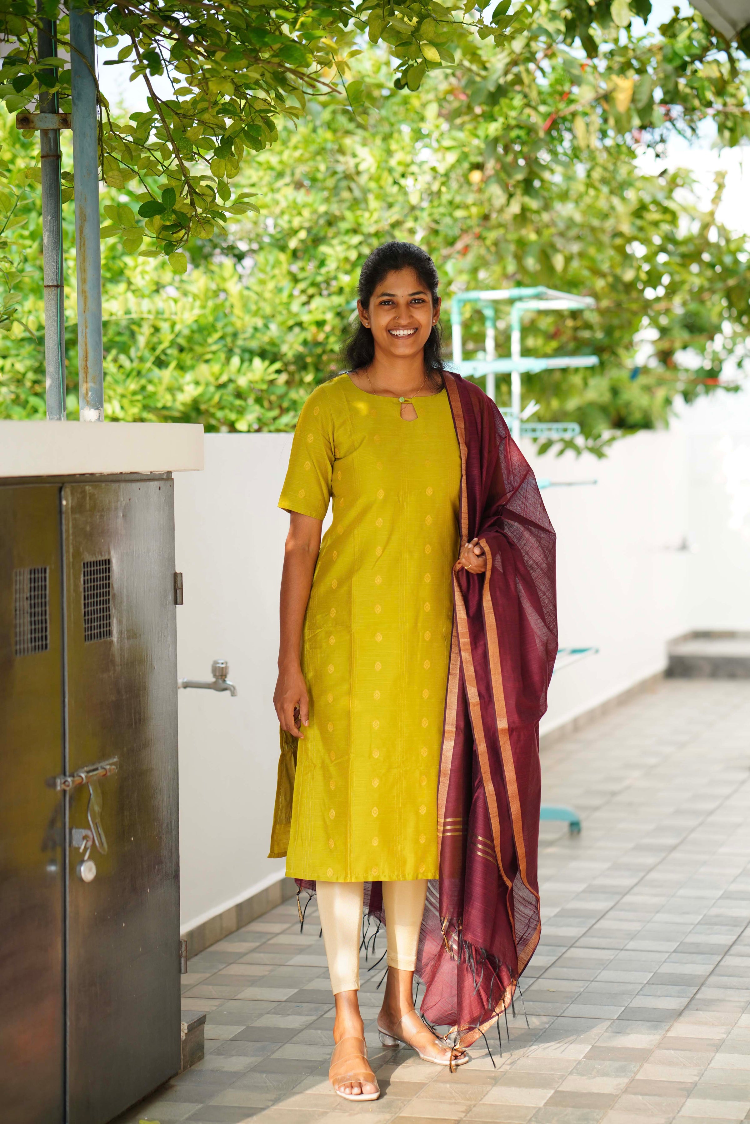 Green Raw silk Top and Dupatta