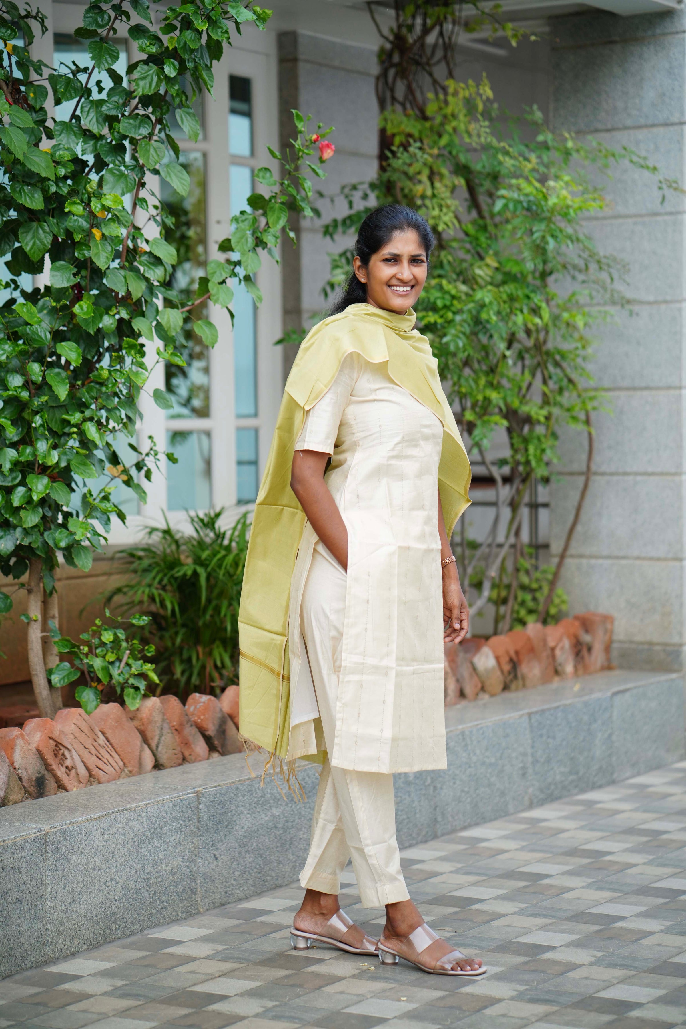 Half white Raw Silk 3 pcs set