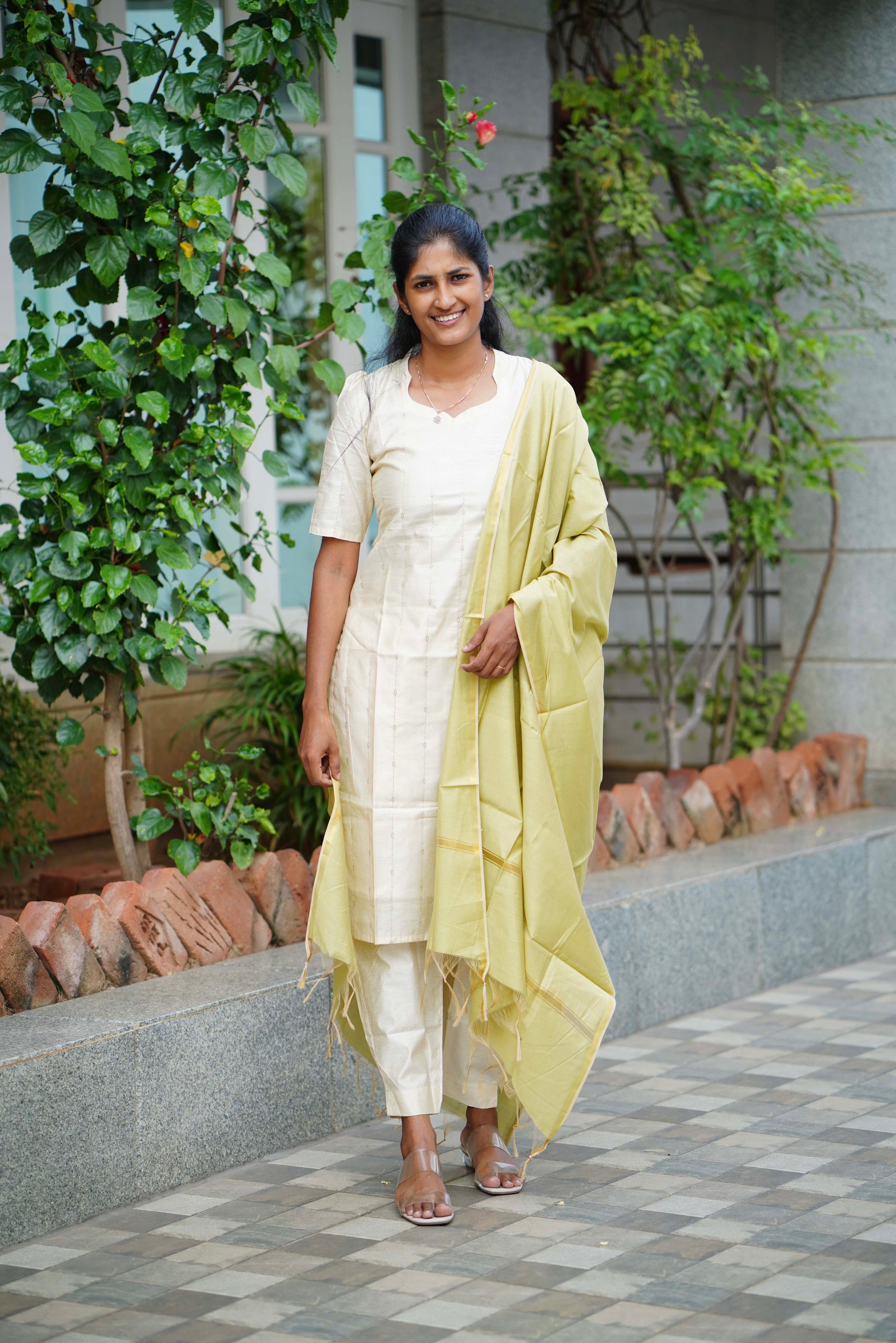 Half white Raw Silk 3 pcs set