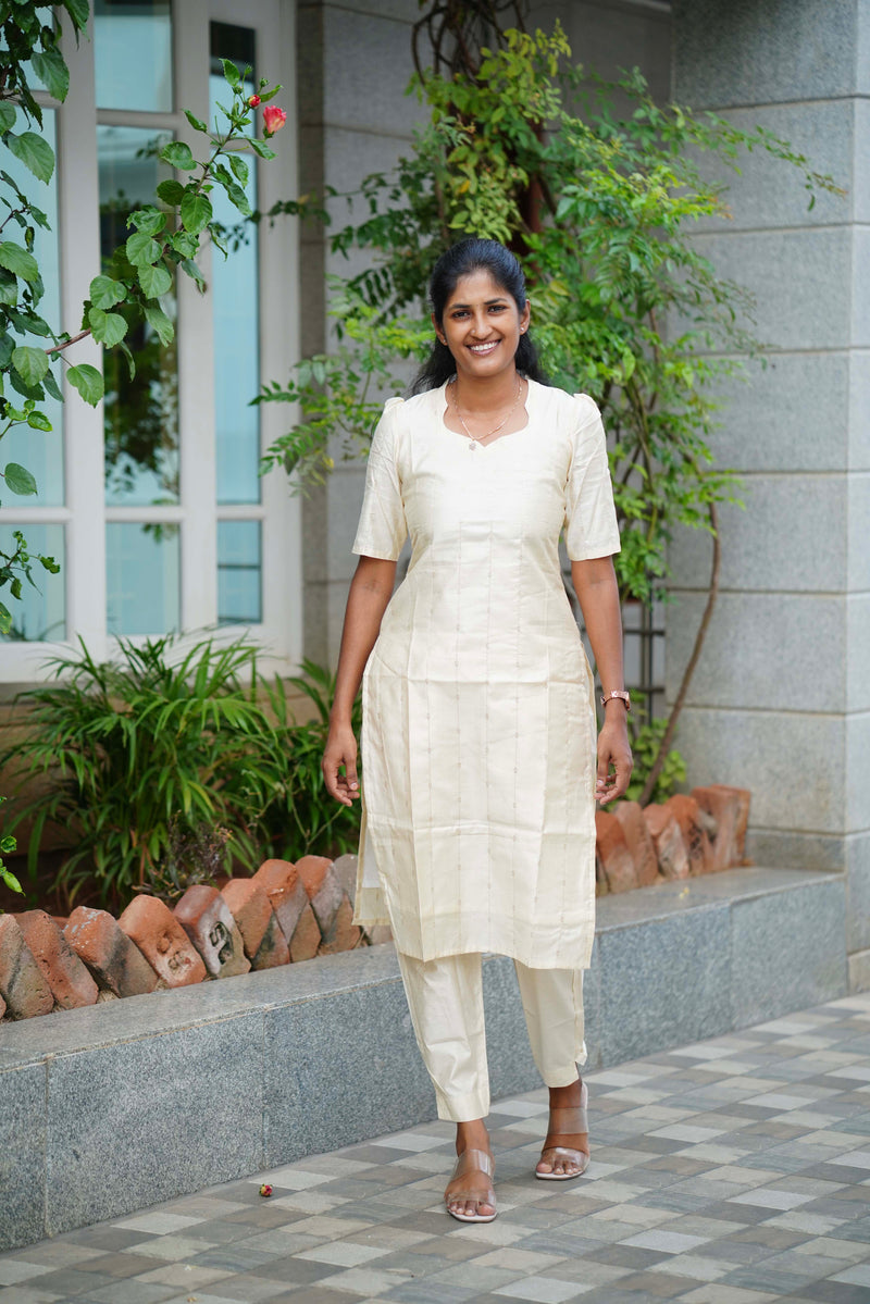 Half white Raw Silk 3 pcs set