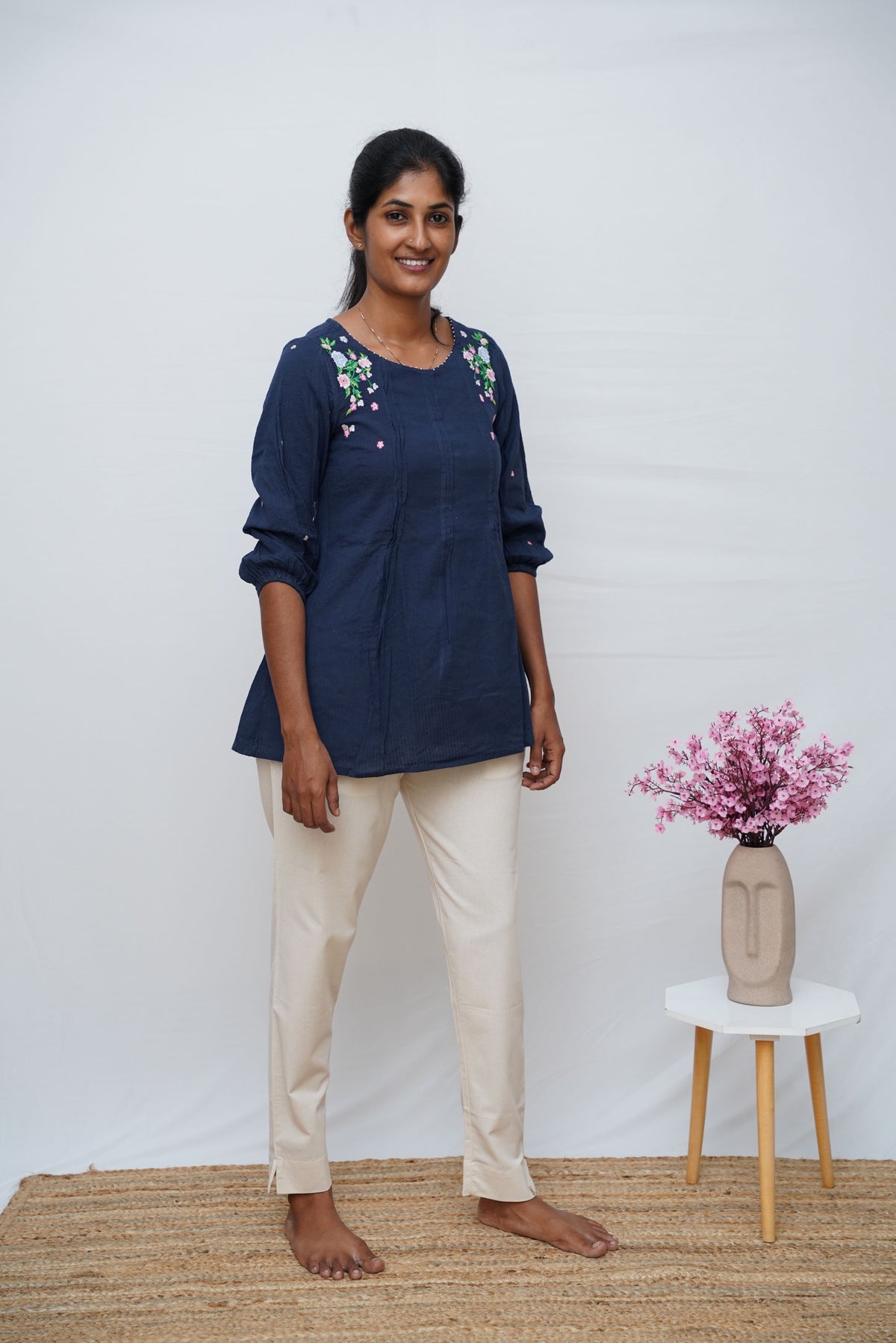 Half White True Cotton Kurti Pant