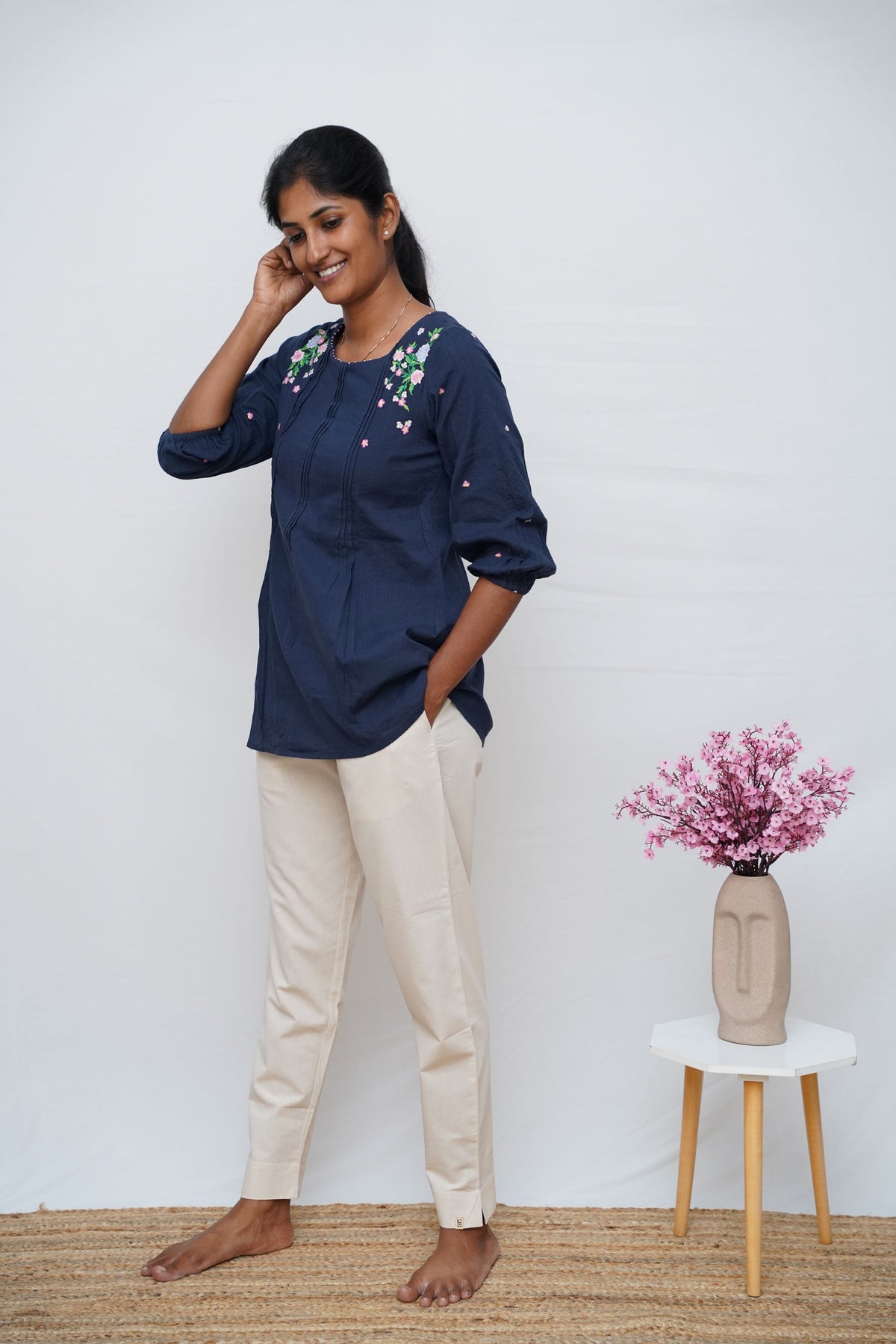 Half White True Cotton Kurti Pant
