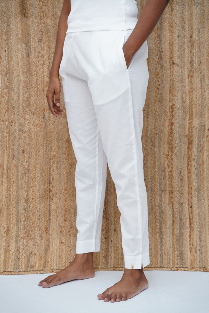 White True Cotton Kurti Pant