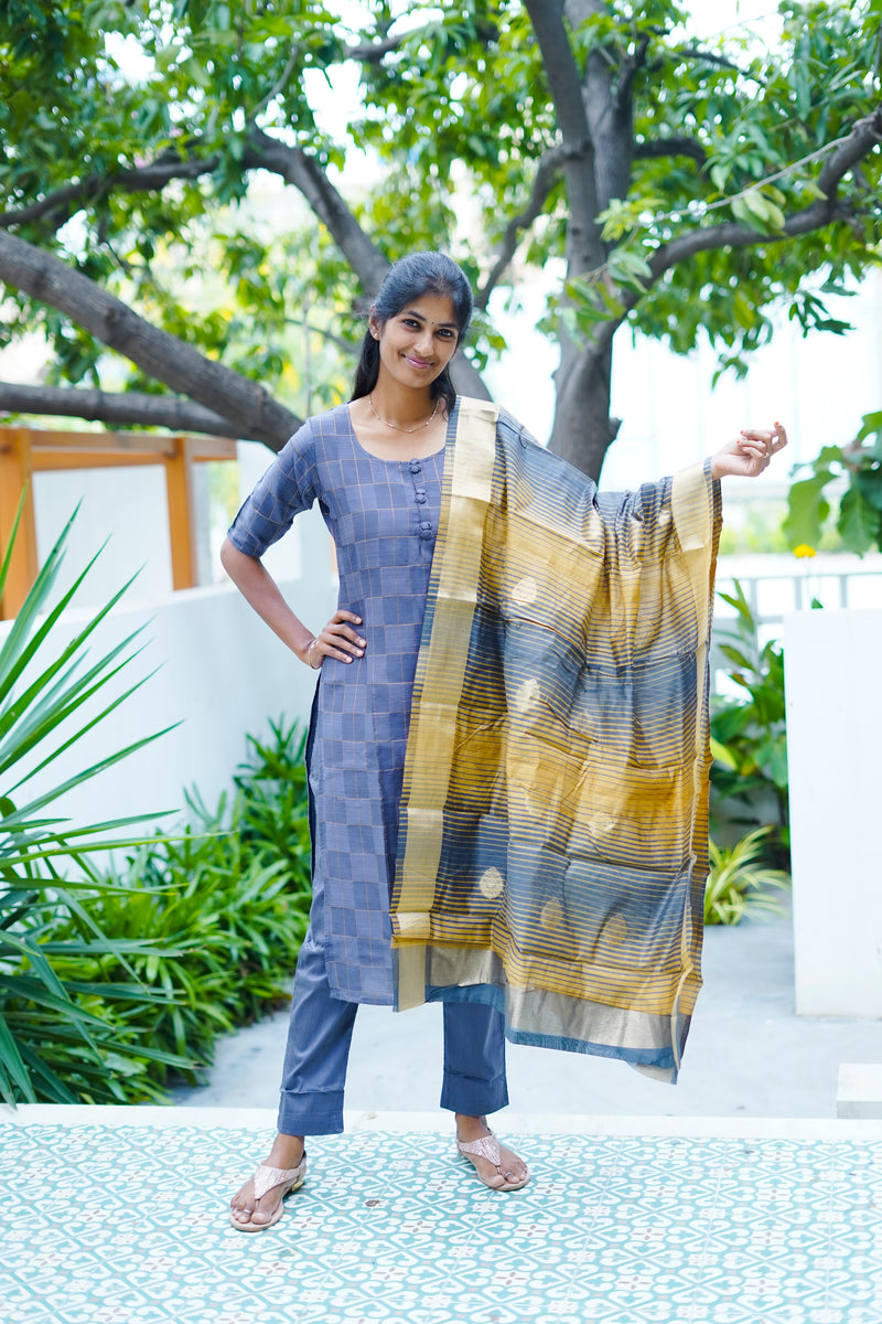 Grey Grace Chanderi Set