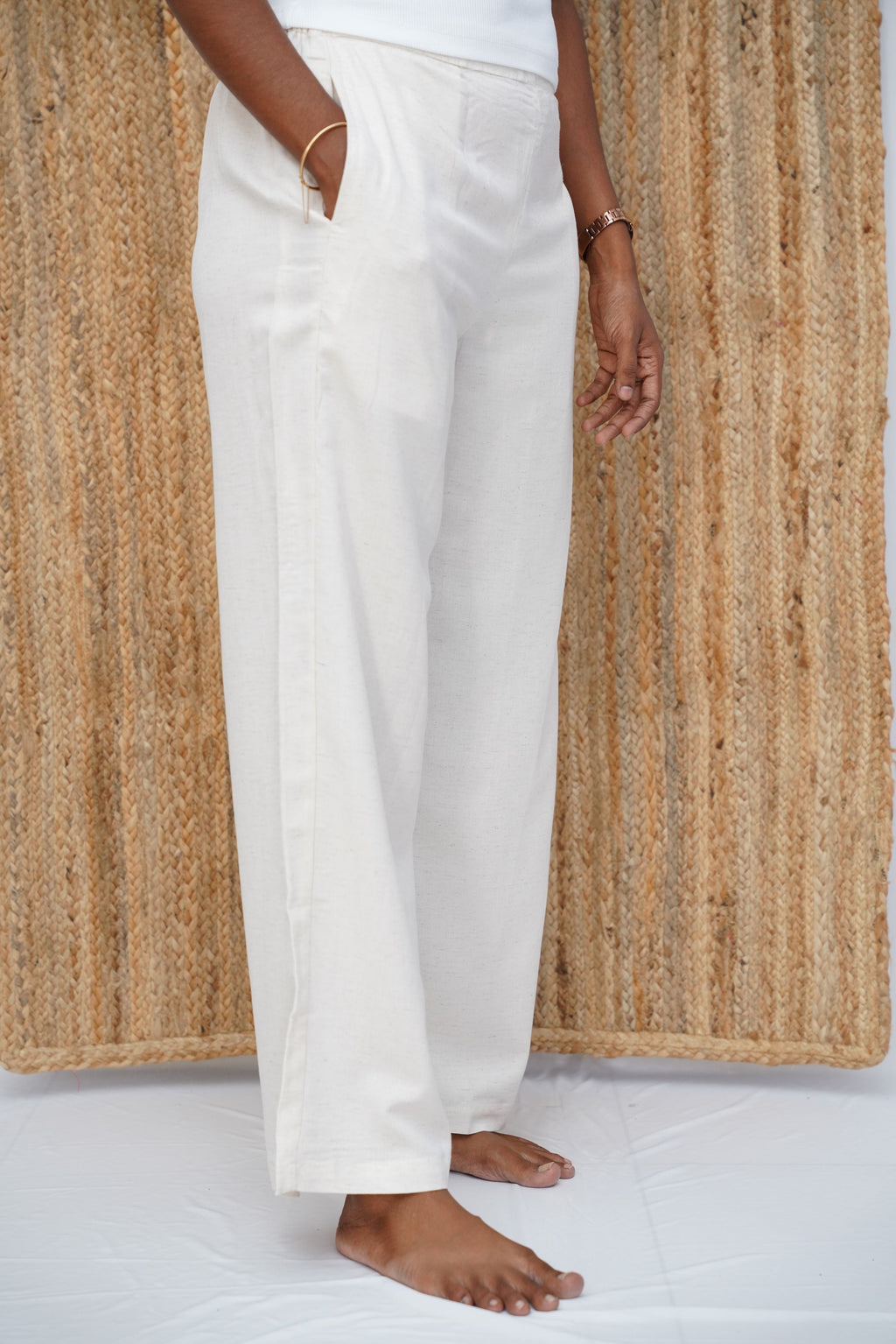 Linen Viscose Palazzo Half White
