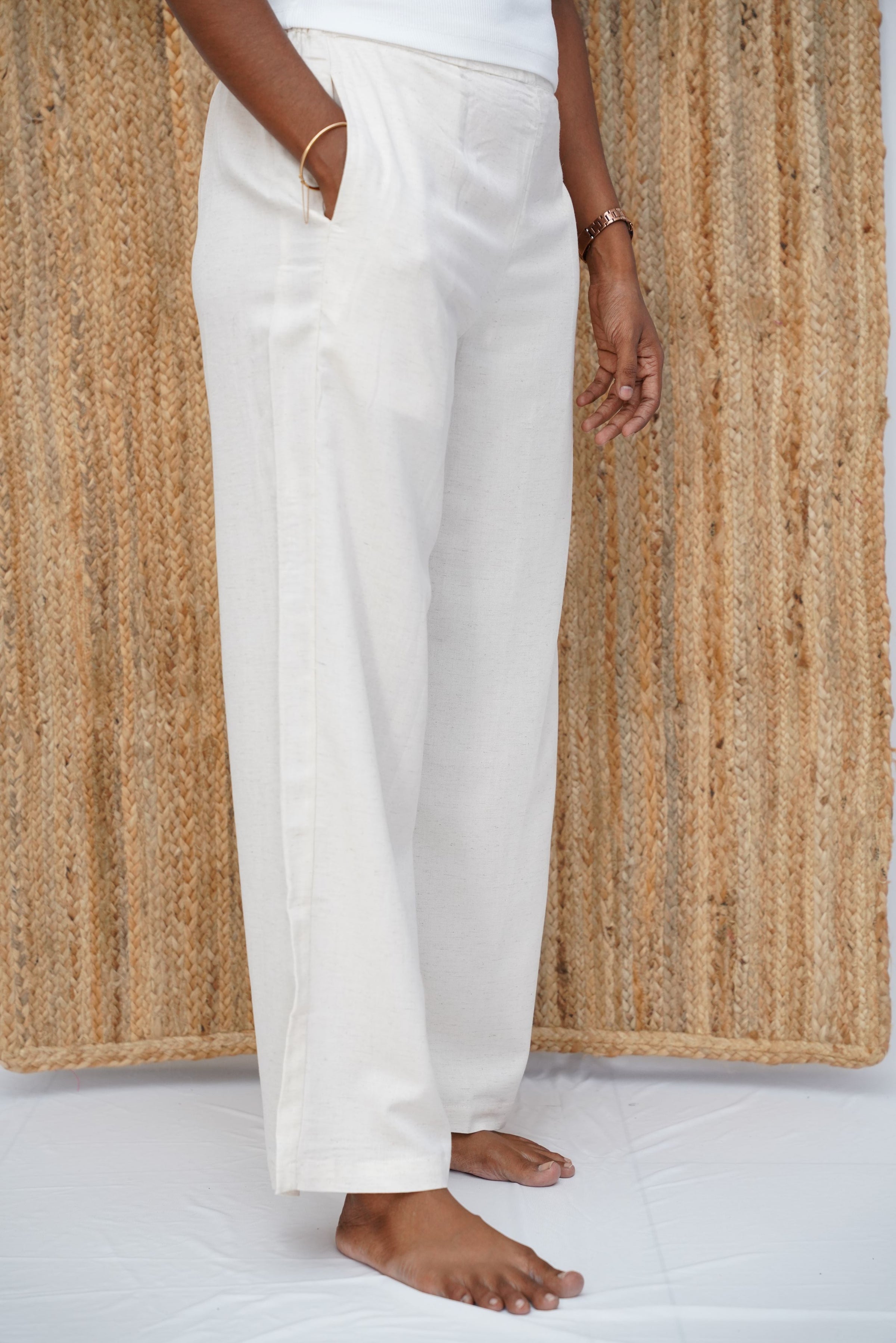 Linen Viscose Palazzo Half White