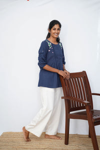 Linen Viscose Palazzo Half White